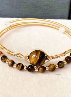 14k包金绕线黄虎眼石 手链手镯 手饰