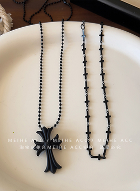 时尚嘻哈~欧美个性暗黑十字架锁骨链挂坠项链毛衣链喷漆磨砂颈链