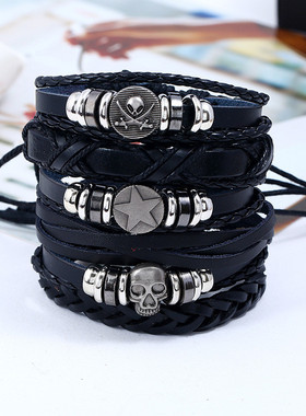 diy欧美风夸张骷髅编制男士手绳