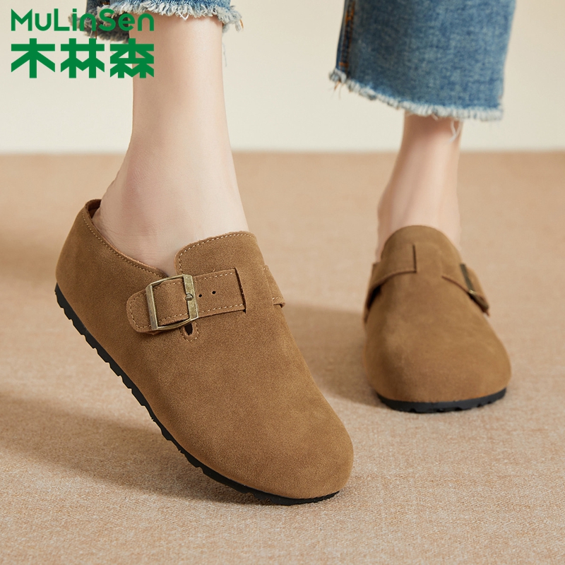 木林森正品女鞋2025夏季新款复古休闲软底勃肯鞋女外穿法式半拖鞋 - 图3