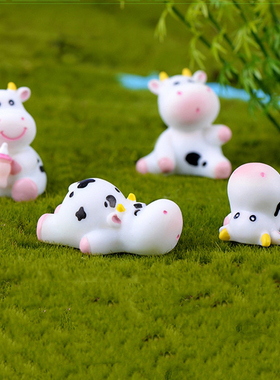 超萌奶牛树脂公仔奶瓶模型装饰品