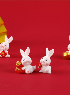 新春喜庆小兔子树脂玩偶节日装扮
