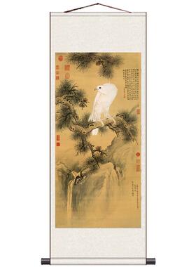 郎世宁清彩雀图真迹高清复制p卷轴画丝绸挂画已装裱成品尺寸可定