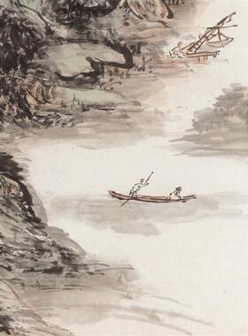 近现代国画黄宾虹闽江泛舟山水竖幅装g饰画高清微喷复制品