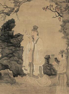 明-陈洪绶摘L梅高士图书画作品竖幅挂轴高清微喷仿古临摹复制品