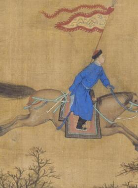 清郎世宁马术图彷古宫s廷画古代骑马工笔国画装饰画临摹素材