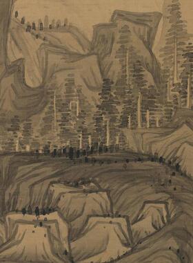 古代工笔山水国画复制明陈洪z绶五浊山图艺术微喷临摹装饰画