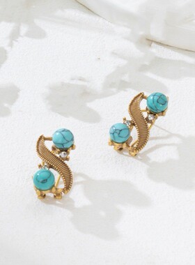 中古vintage饰品绿松石项链新款高级感轻奢小众锁骨链手链耳饰