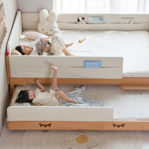 孩在 天空亲子床 守护成长儿童床榉木内芯软包优质面料木蜡油涂装 - 图2