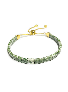 青海翠玉小方块手链青绿点石森系精致小巧款手串原创设计抽拉款