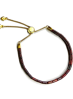 天然红伊丁小方块手链鸡血石手环深红宝石女款