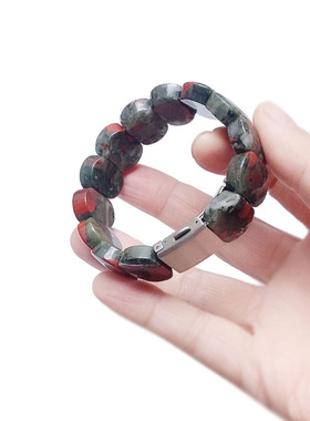 天然血石玛瑙玉髓鸿运当头手链宽版手环扣头红火男款小众礼物手排