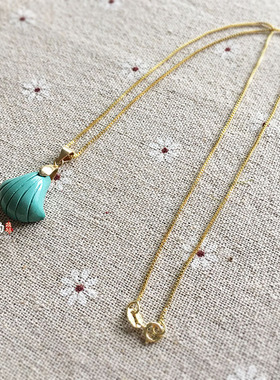 原创百搭高瓷蓝松石雕刻小贝壳锁骨链项链文玩女生款海贝度假风