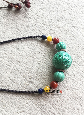 蓝松雕刻回纹珠锁骨项链18 20mm苏工精雕男女款高档礼物伴手礼