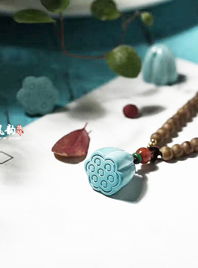 美物好礼高瓷矿蓝白松石雕刻小莲蓬吊坠锁骨链项链好运连连送女友