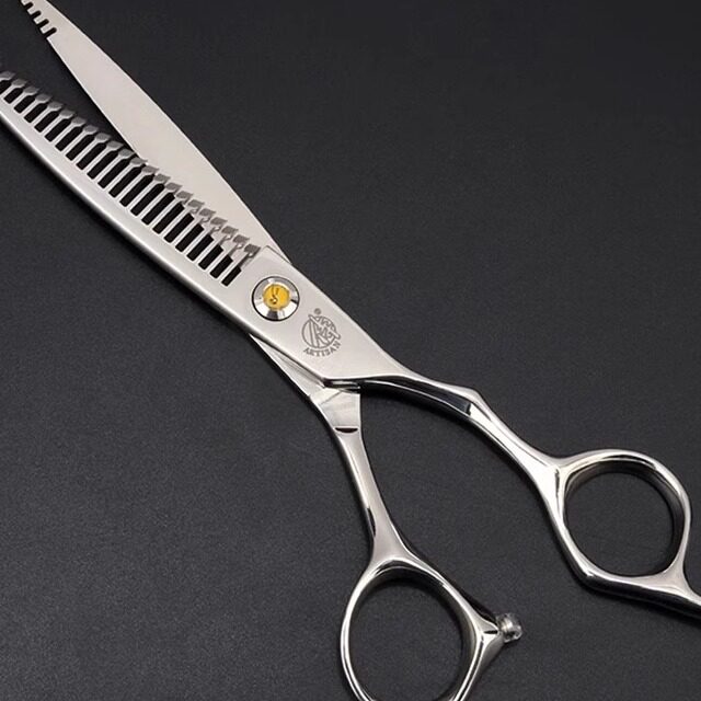 烟斗侍 专业美发剪刀 名匠系列 AB6327B双段无痕油头调色鱼骨牙剪 - 图1