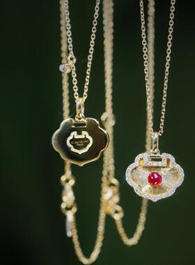 18k金祖母绿红宝石如意钻石项链万喜万般宜精湛手工拉丝工艺