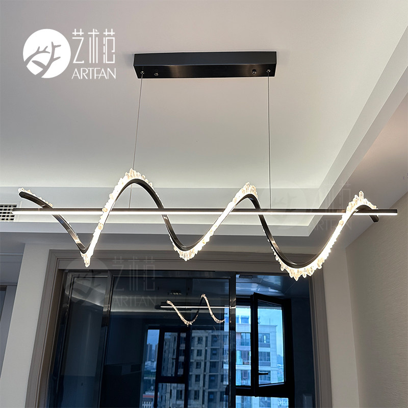 餐厅吊灯意式极简现代简约轻奢茶室吧台餐桌高级感长条天然水晶灯_虎窝淘
