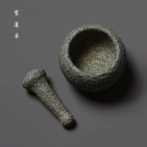 手工青石小石臼 中式古典石擂钵 石茶宠手把件复古石头器禅意摆件 - 图1
