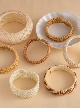 跨境热销民族风手工编织藤编手镯复古时尚精致手环波西米亚风手饰