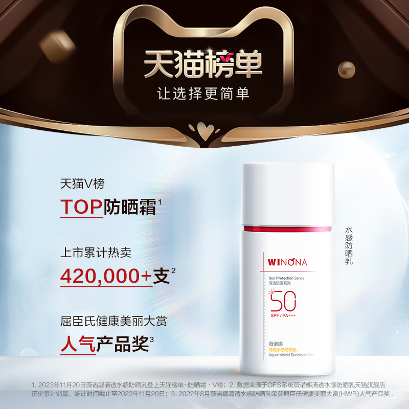 薇诺娜清透水感防晒乳SPF50面部防护敏感肌户外清爽防水防晒军训-图1