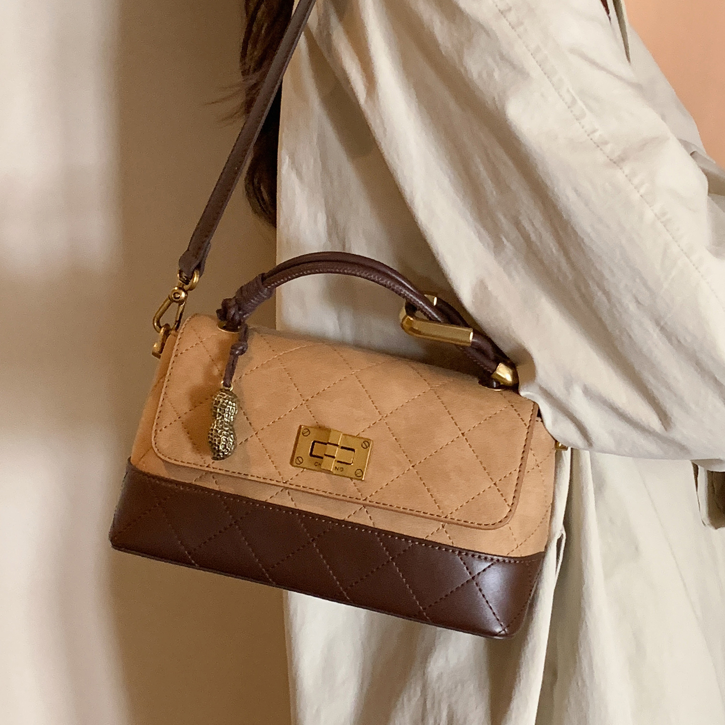 南风Chio2nd 蒙德来信小方包包女款秋冬复古拼色手提包单肩斜挎包 - 图1