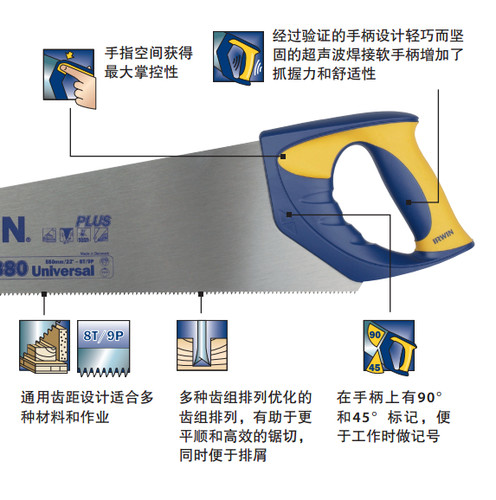IRWIN欧文木工锯手工锯进口快速切割伐木锯细齿家用多功能园林锯 - 图1