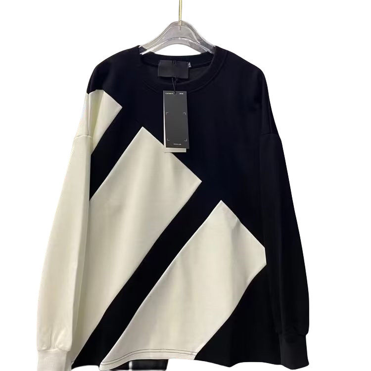 春秋季新款潮牌拼色黑白圆领卫衣男青少年长袖t恤情侣套头上衣服