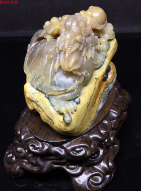 青田石印章寿山芙蓉石四川绿X705手工精品老巴林牛角冻石雕小摆件