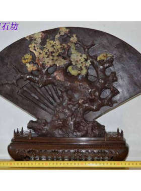 昌化寿山石山炮绿鸡血原石精品青田周村龙蛋石雕摆件（鸟语花香)