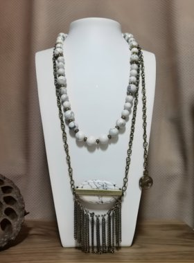 复古即时尚原创设计白松石项链耳饰三件套小众质感好复古风