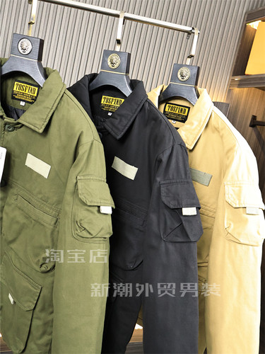 飞行员冲锋衣！M65猎装！秋冬男士纯色多口袋工装休闲翻领棉衣潮 - 图0