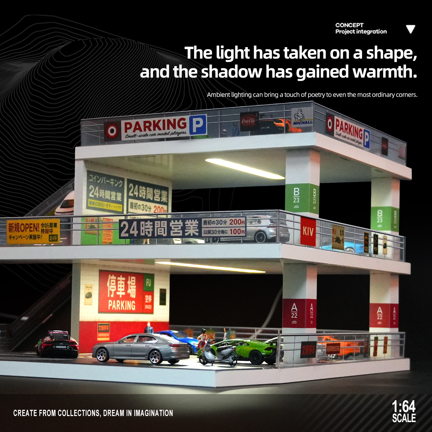1:64车模停车场场景带灯车库适用多美卡合金模型收纳展示盒可串联 - 图3