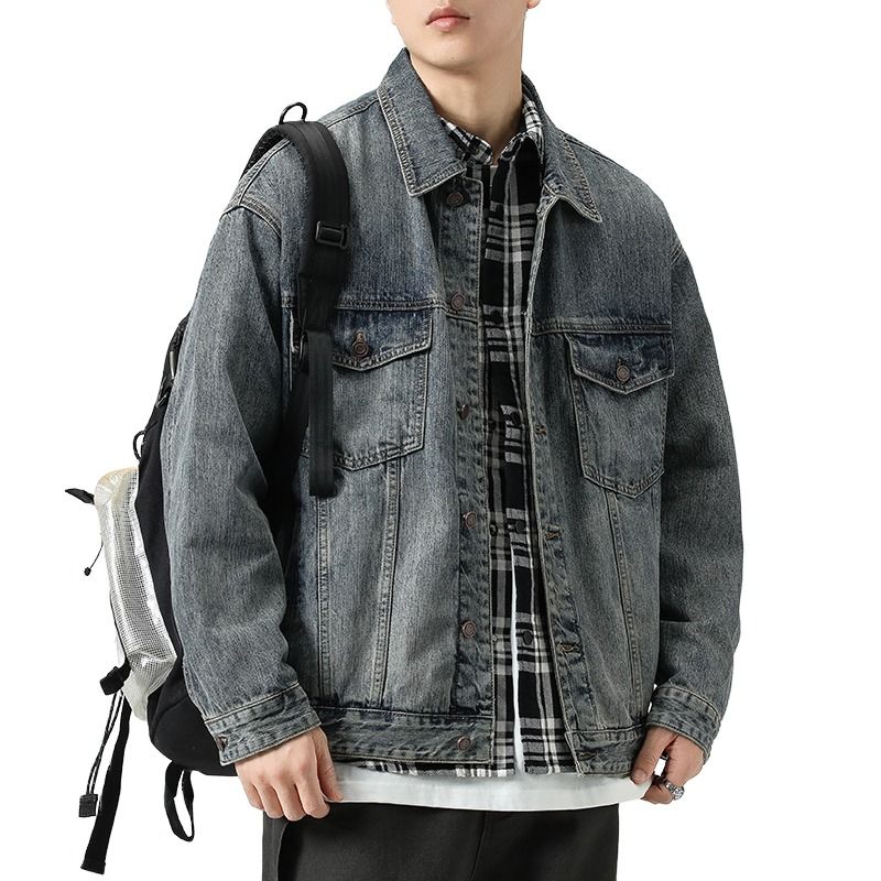 奥派鲨男士牛仔夹克2024春秋新款工装外套美式潮牌男生百搭上衣服 - 图3
