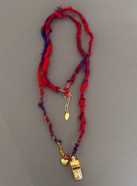 红黄毛线小众设计手工编织毛衣链