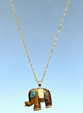 项链毛衣链虎眼石单面大象项链女