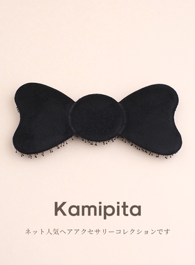 KAMIPITA成人头饰棉质大格纹纯色靛蓝大款蝴蝶结发贴刘海贴碎发贴