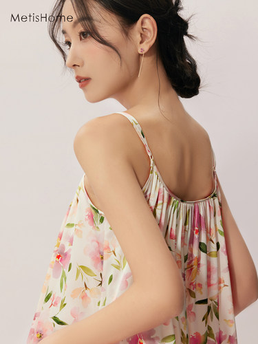 19姆米真丝睡裙女夏性感家居服品质丝绸宽松吊带原创印花连衣裙 - 图2