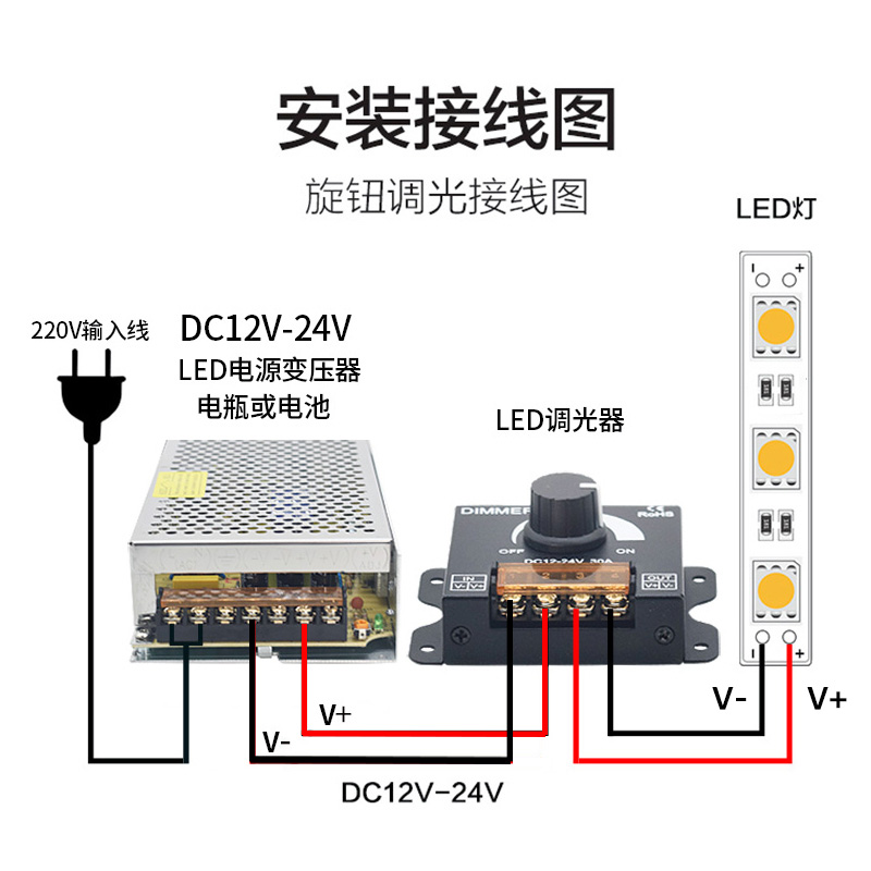 LED调光器灯带发光字亮度调节控制器12V24V直流蓝牙遥控无极调暗