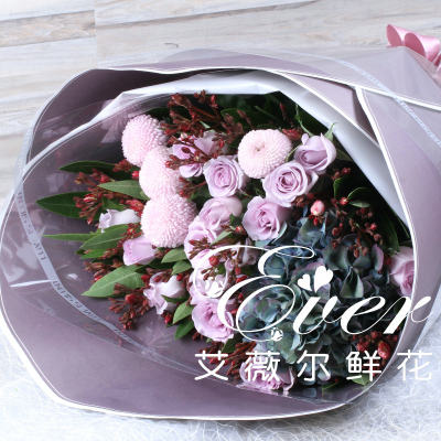北京花束紫进口海芋紫玫瑰生日同城鲜花速递花玫瑰f597母亲节鲜花 虎窝淘