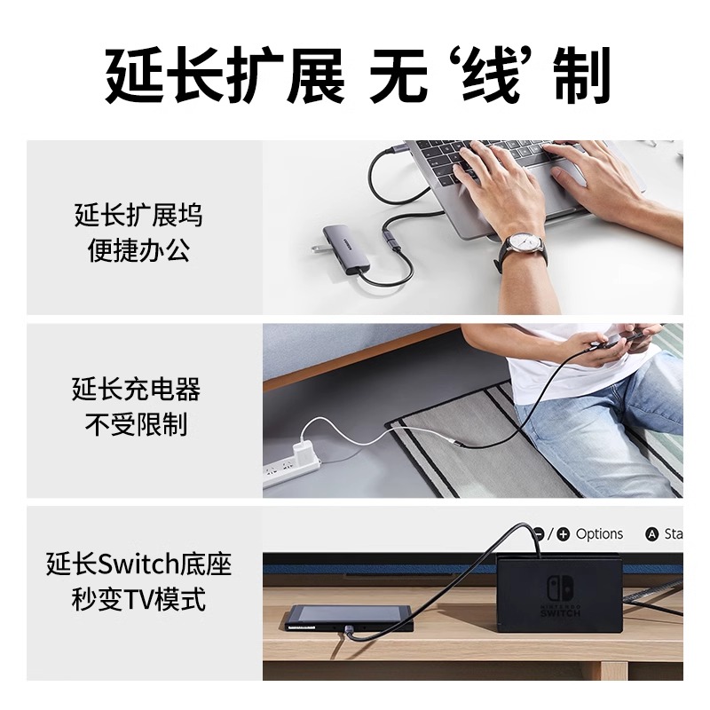 绿联typec延长线公对母口usbc3.1gen2数据线10gbs扩展坞c口转接-图1