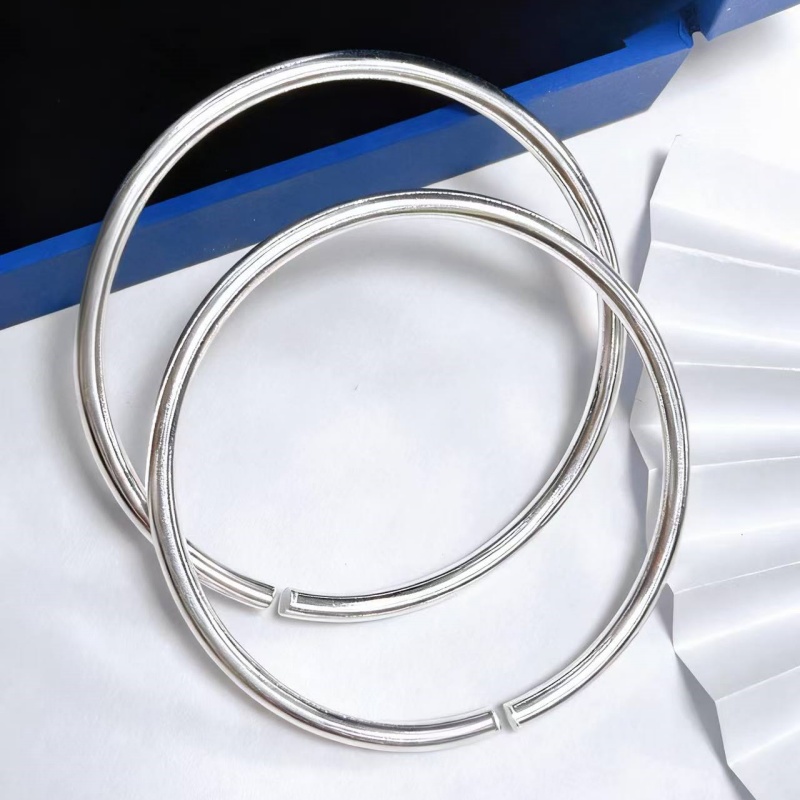 创富光面银手镯女纯银999素圈开口实心款银镯子送女友简约素银 - 图3