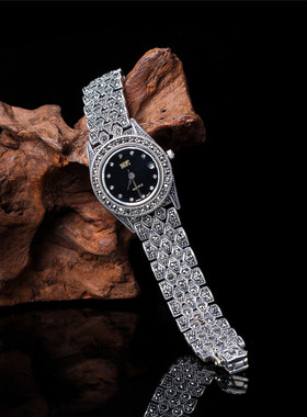 s925纯银手表泰国复古马赛克泰银