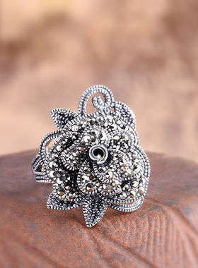 花朵复古女士夸张大气开口戒指