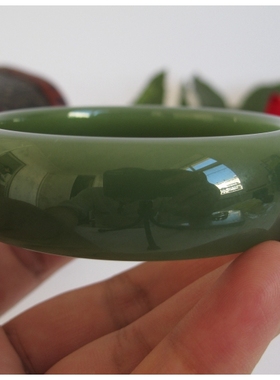 听玉缘天然玉石和田玉手镯女款 俄罗斯碧玉鸭蛋青玉镯子宽版手镯