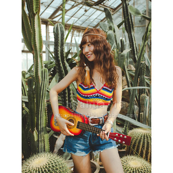 Xiaohua custom* handmade crochet rainbow color bohemian hippie style lace-up vacation beach bikini