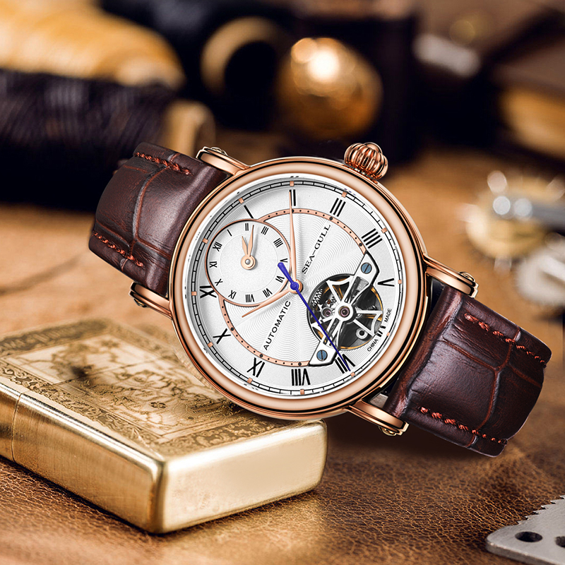 海鸥男款镂空飞轮双时区男士男表 海鸥表国产腕表