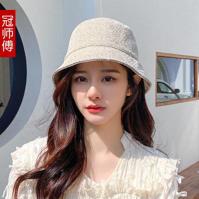 冠师傅女士遮阳帽户外休闲旅游盆帽韩版亮片蕾丝时尚潮流渔夫帽,淘宝优惠券,粉丝福利购,淘宝优惠卷