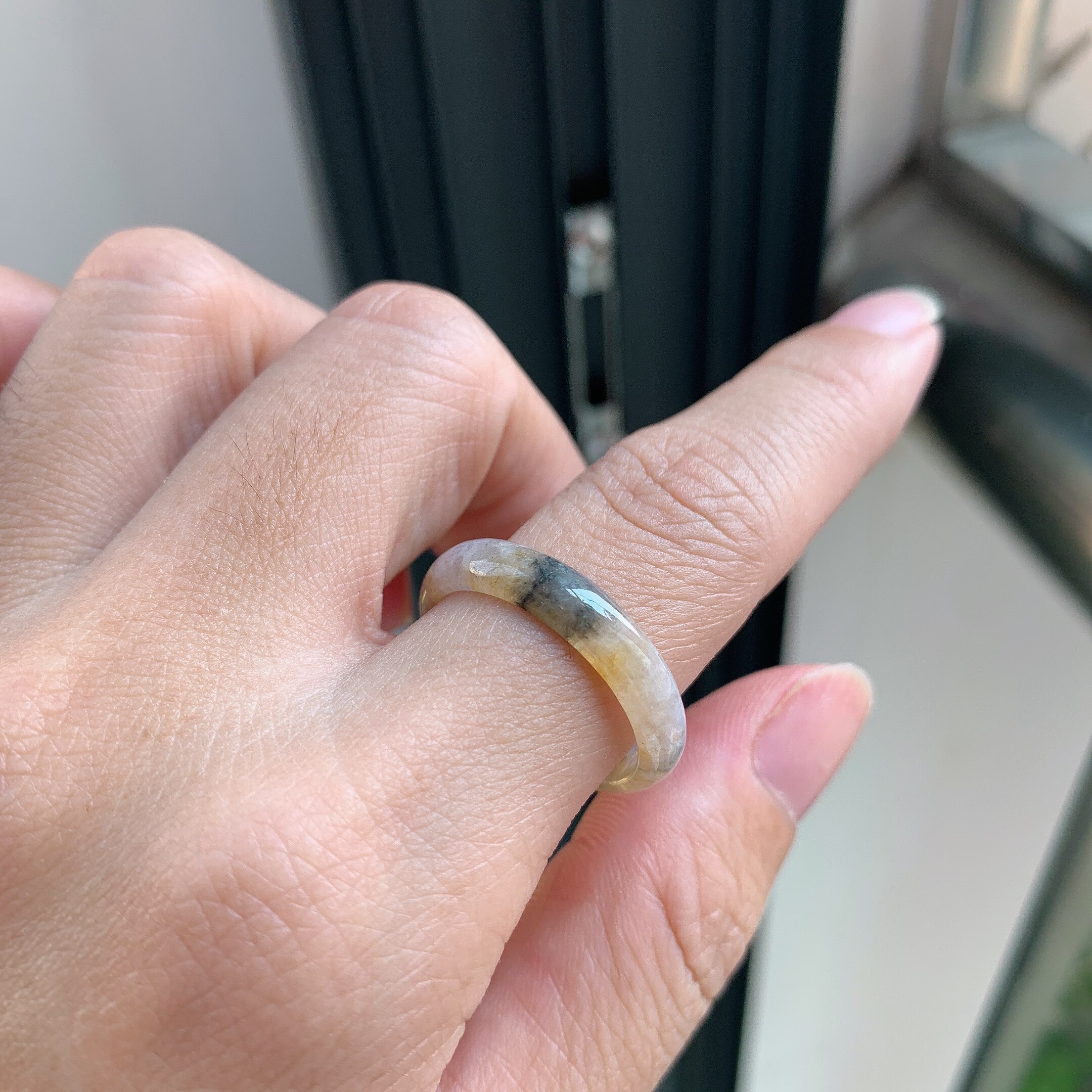 No. 23 Burmese natural jade a-grade ice species black chicken yellow jade ring dangerous material jade ring affordable welfare model