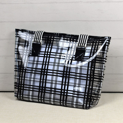 2024夏新款果冻包女简约PVC手提包子母包单肩透明包包格纹果冻包 - 图0